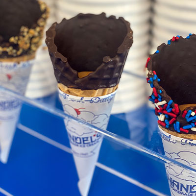 dipped cone, dipped waffle cone, chocolate dipped cone