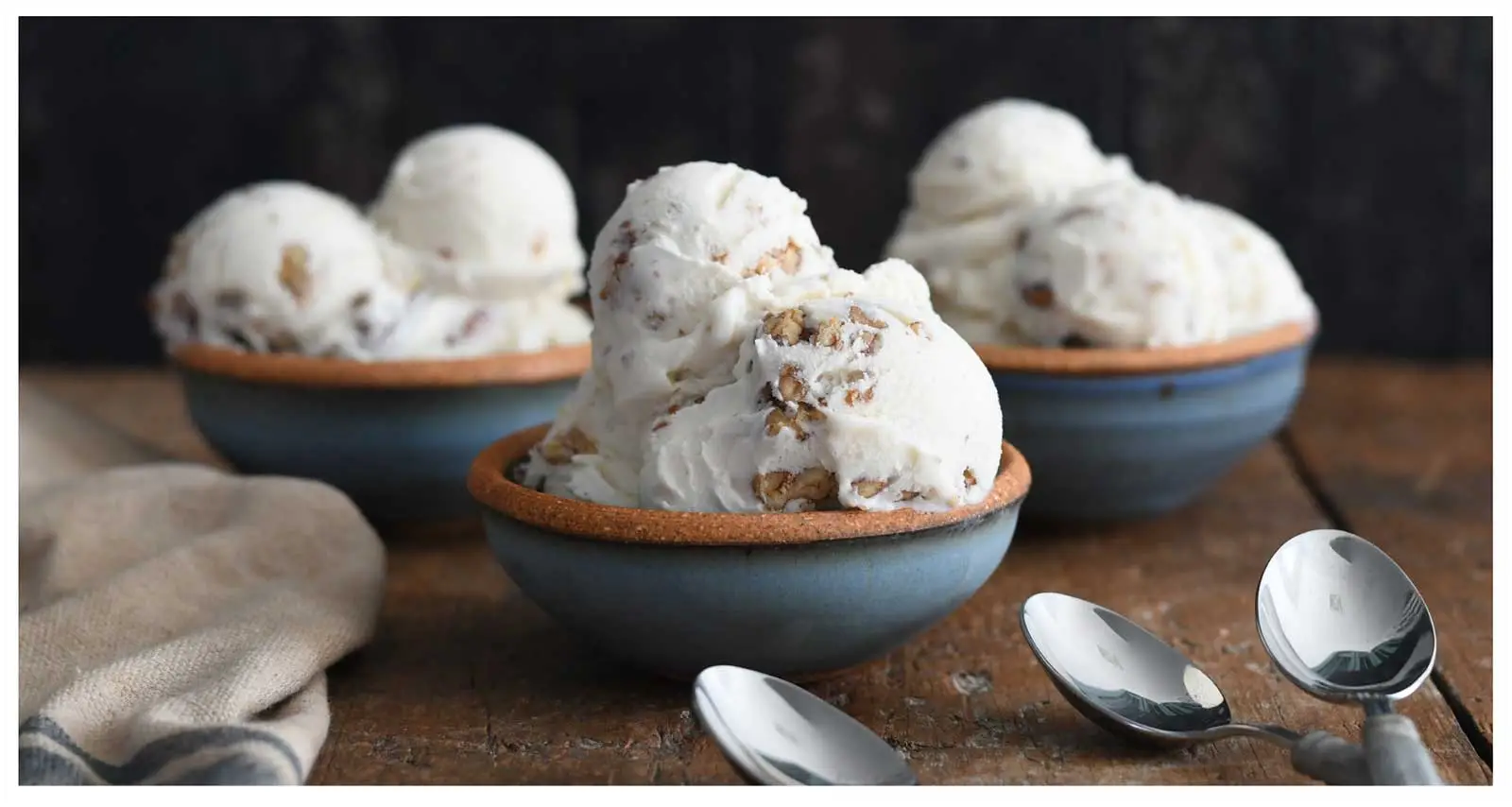 three bowl full of Handel's butter pecan ice cream