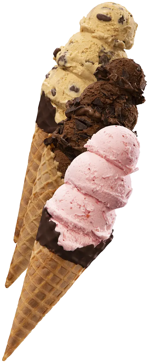 three ice cream cones