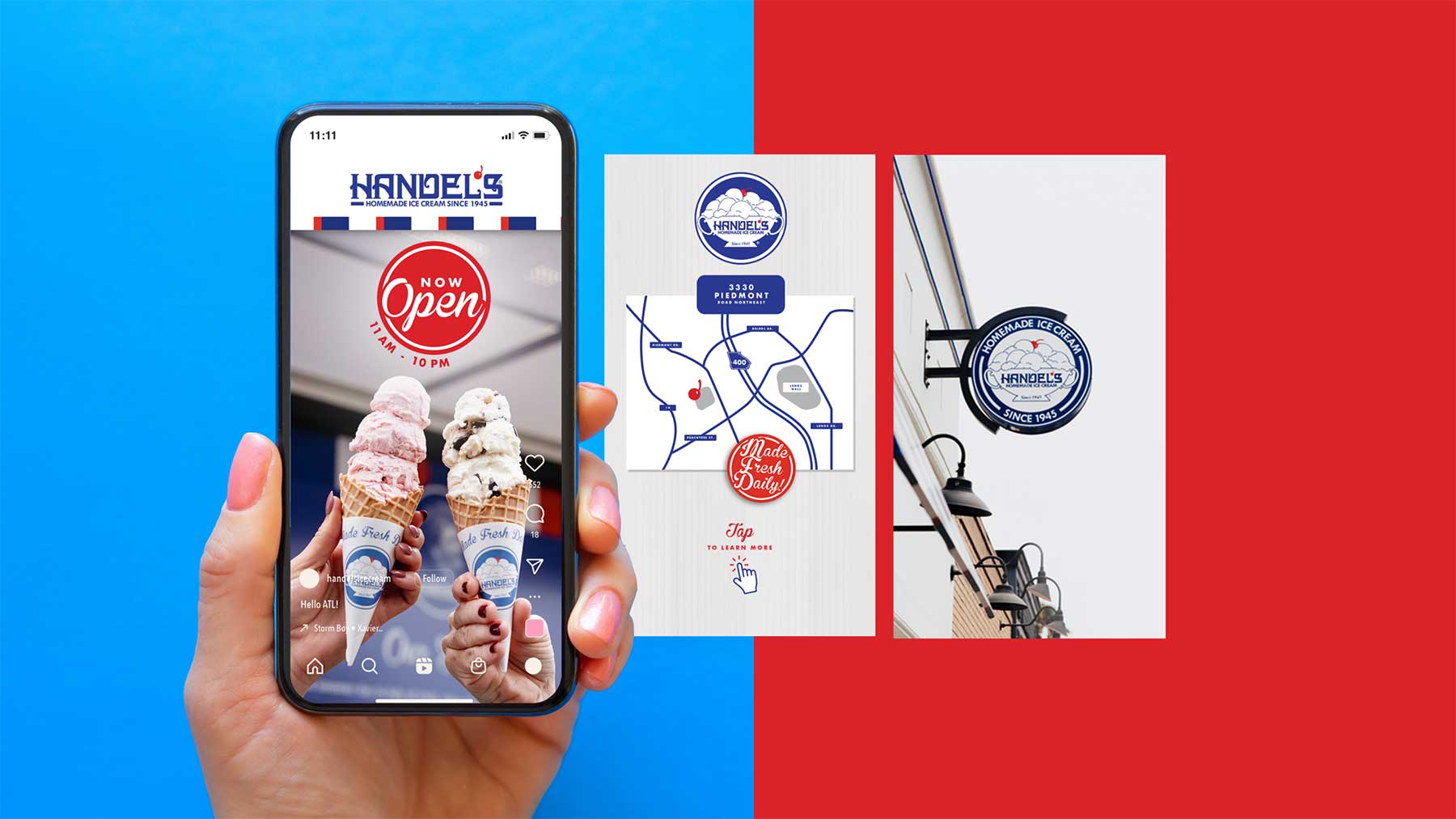 Handel's Ice Cream social campaign on a mobile phone